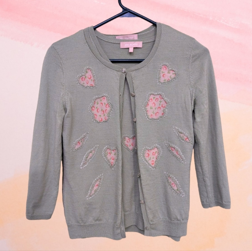 Vintage 🌿 Pastel Green cardigan & tank set w/ sheer embroidery & heart buttons